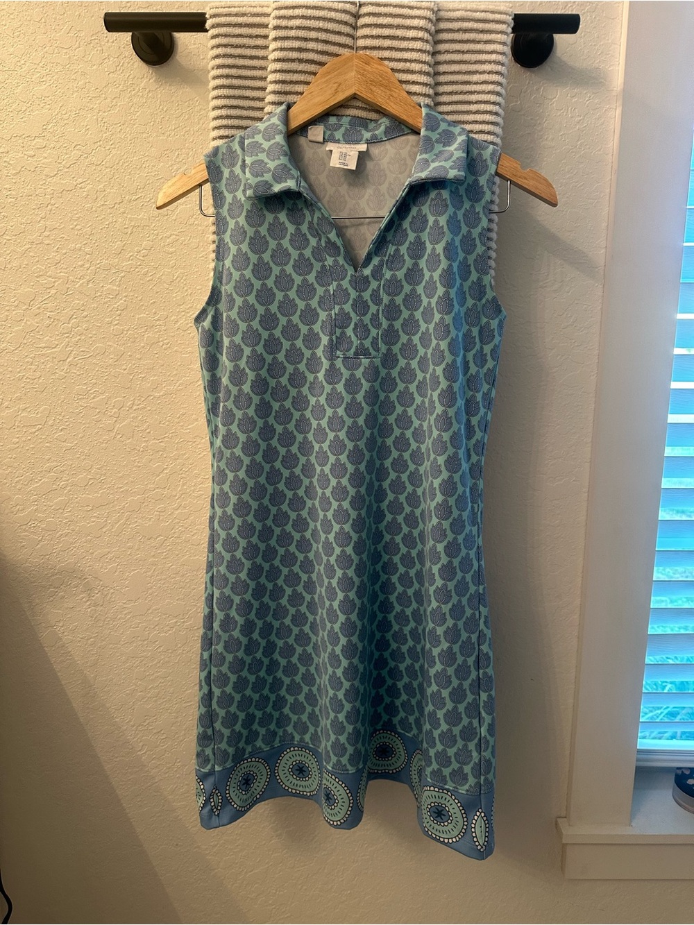 Sigrid Olsen Sleeveless Aqua and Teal Patterned Polo Dress